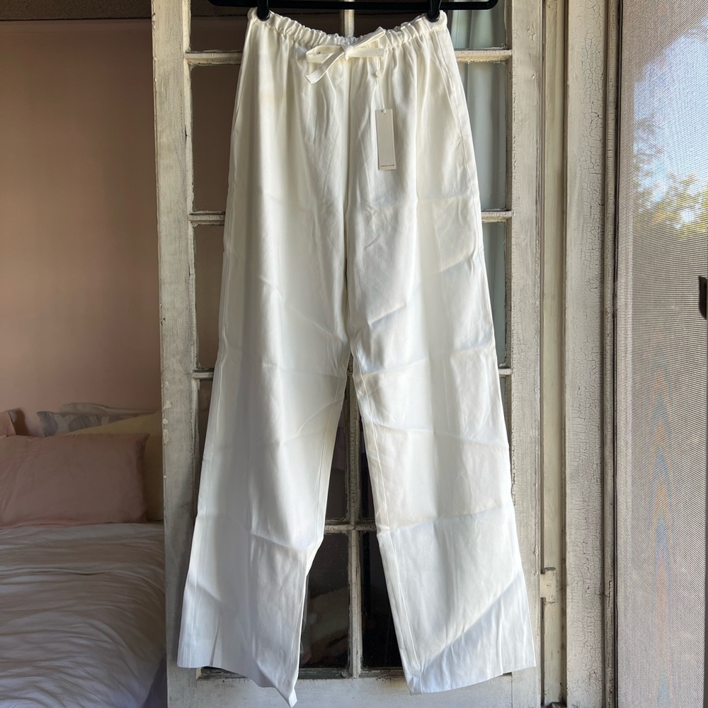 NWT Rebecca Taylor High Waisted Stretch Linen Pull On Pants Full Moon Size: 00